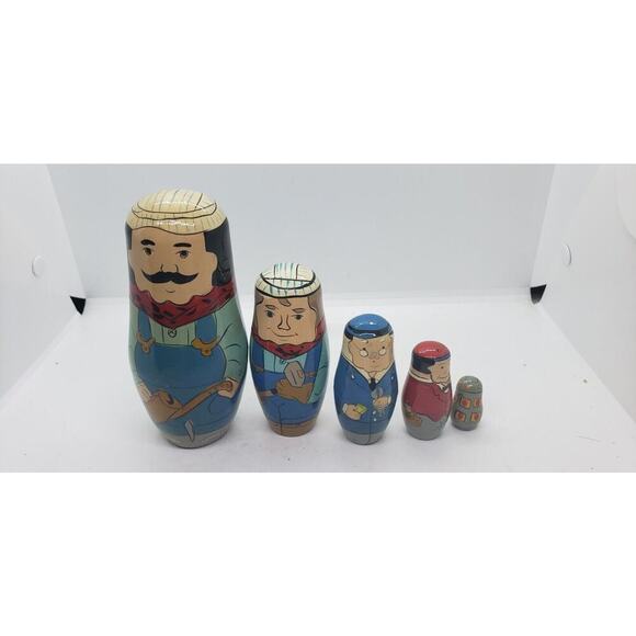 Rare Russian nesting doll set hand painted Business men workers trade Mechanic - Picture 9 of 12